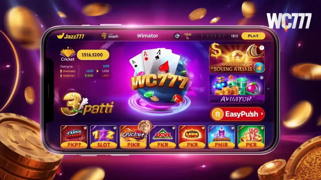 H555 Game mobile screen with slots and PKR style icons