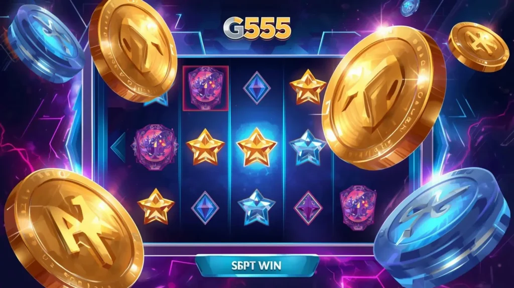 G555 Game mobile dashboard showing earning and PKR rewards