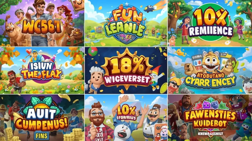 Preview of WC567 App games like slots, 3 Patti, aviator, and cricket betting.