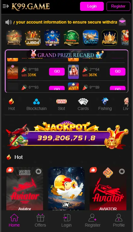 K99 Game real money gaming app interface in Pakistan