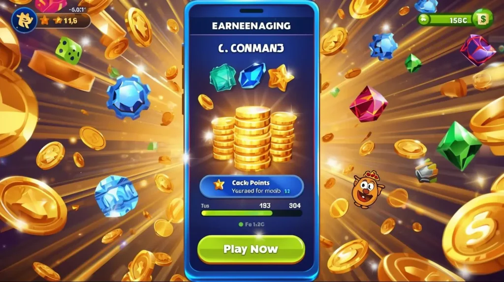 Mobile app showing cash rewards and gaming icons in Pakistan
