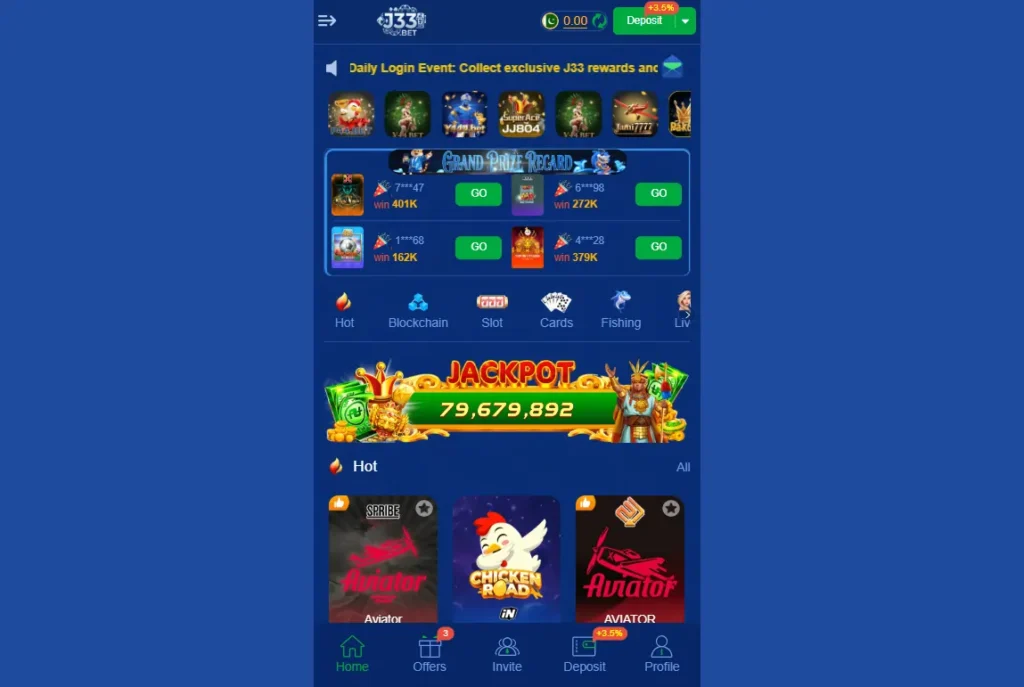 J33 Game real money gaming app on mobile screen