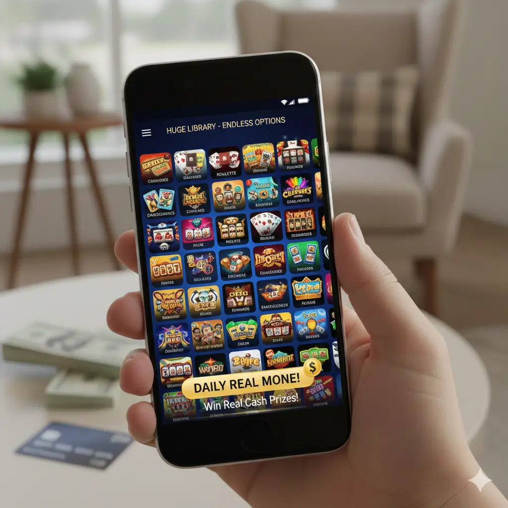 Online casino games interface with slots and live games