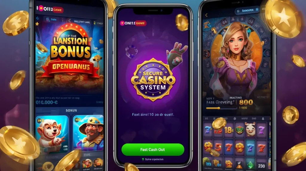 Smartphone showing feature icons for a gaming application