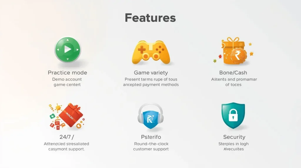 Gaming platform features including demo account bonuses and customer support