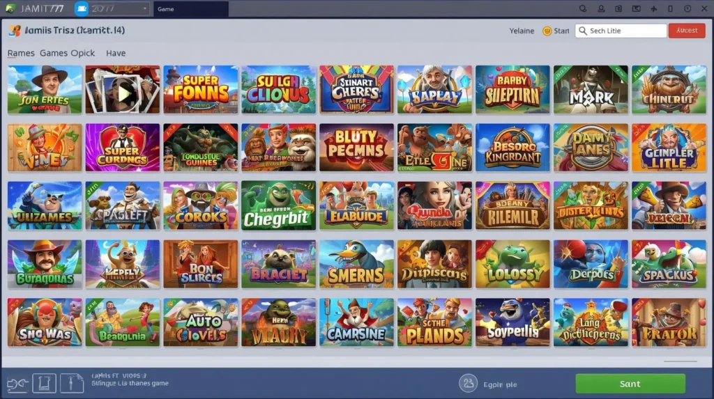 Mobile display showing different game icons and features