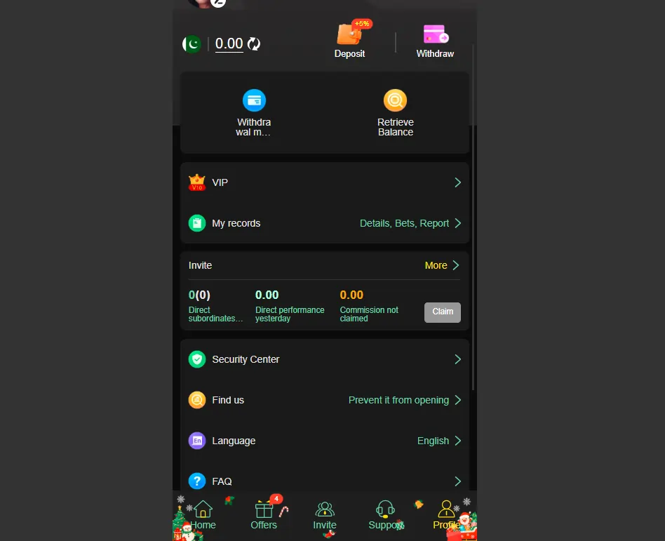 Mobile gaming app interface with slots and card games
