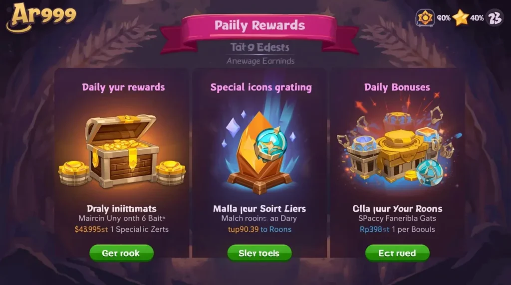 Mobile screen filled with reward icons and bonus coins
