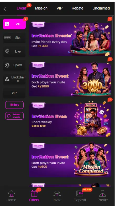 Daily bonuses and rewards in mobile casino app