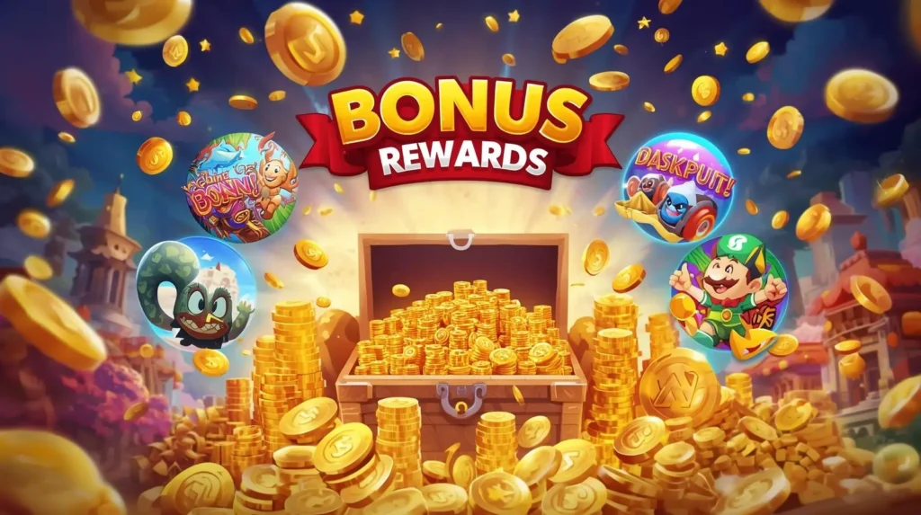 Graphic with digital bonuses, rewards, and cashback icons