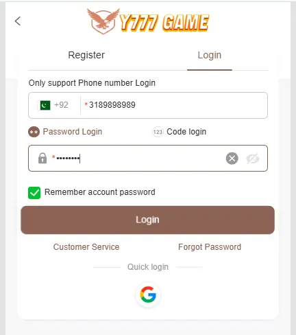 Y777 app download and login steps