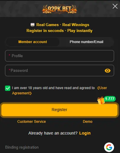 gaming app signup steps