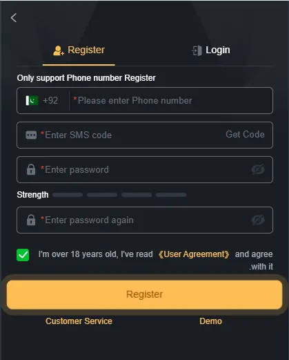 game login and register steps