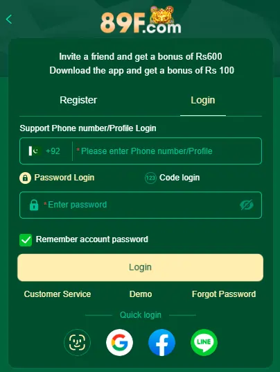 How to login and register in 89F Game