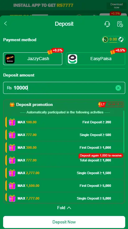 deposit withdrawal methods PK
