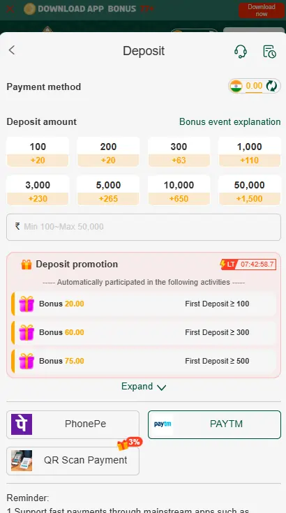 Deposit and withdraw easy in Z7 Game