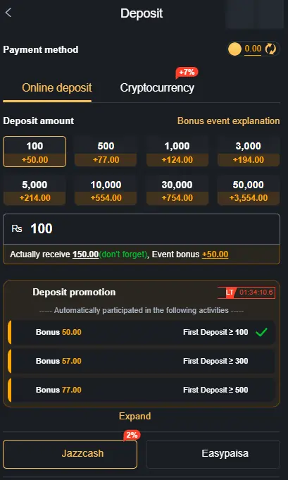 Six177 Game payment methods