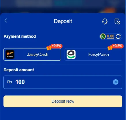 Deposit and withdrawal page