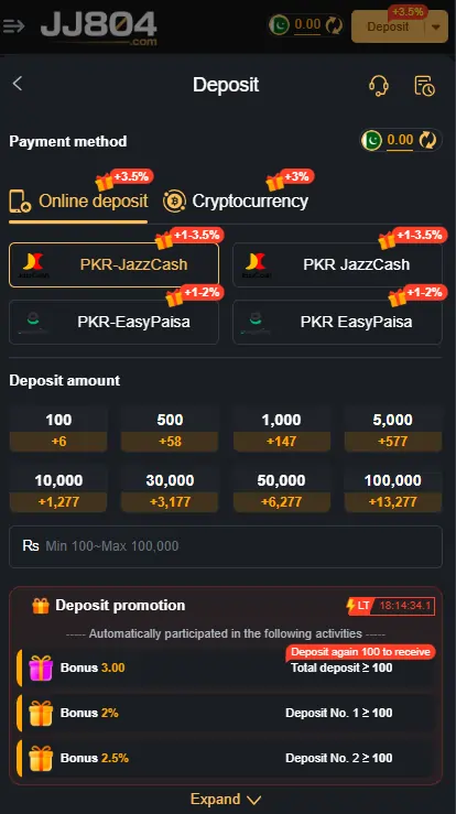 deposit withdrawal PKR methods