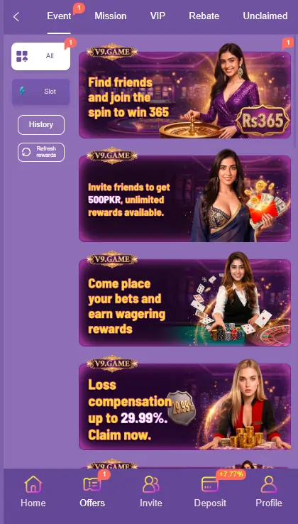 V9 Game bonus rewards