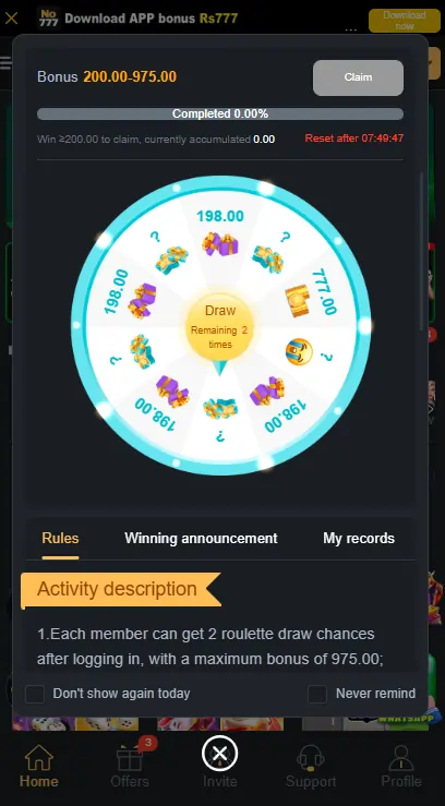 NO777 Game promotion offers