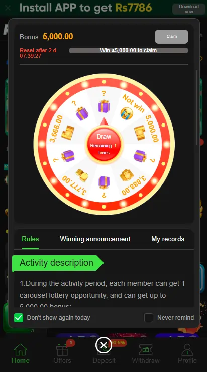RS786 Game Bonus and Rewards Offers