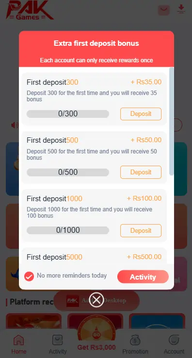 Welcome bonus showcase