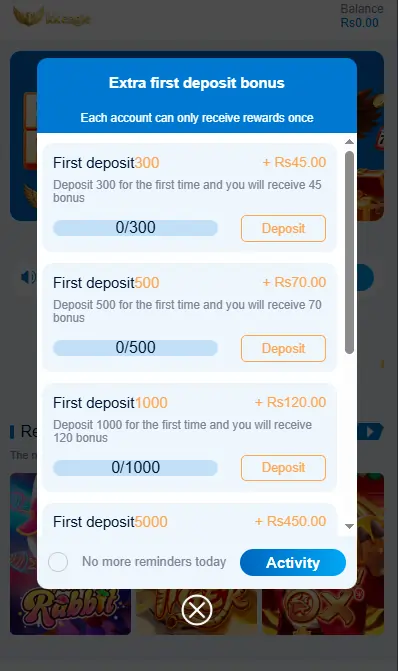 casino bonus rewards screen
