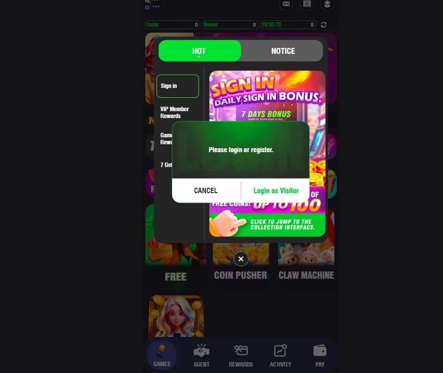 W777 Game Logon Section