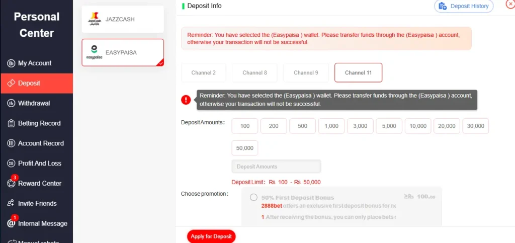 2888Bet Game Deposit and Withdrawal Methods