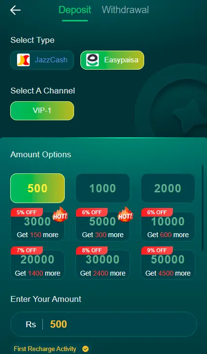 535Games Game Payment Methods Screen