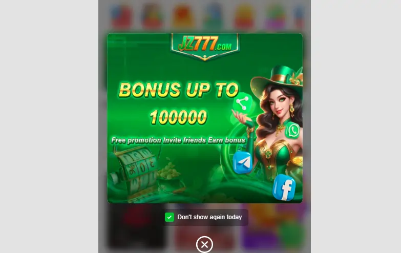 JZ777 Game Bonuses Rewards and Promotion Screen