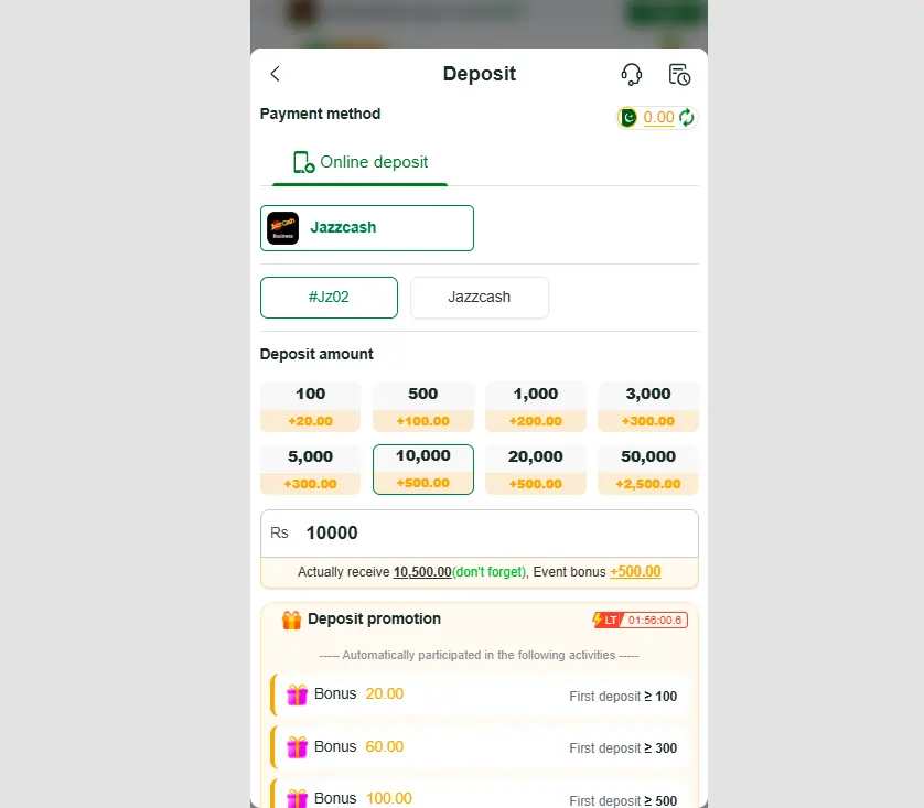 JZ777 deposit withdraw info
