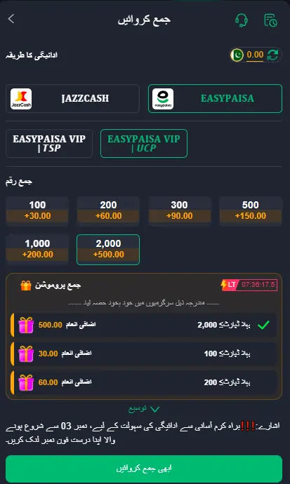 K1 Game Deposit and Withdrawal Methods Screen