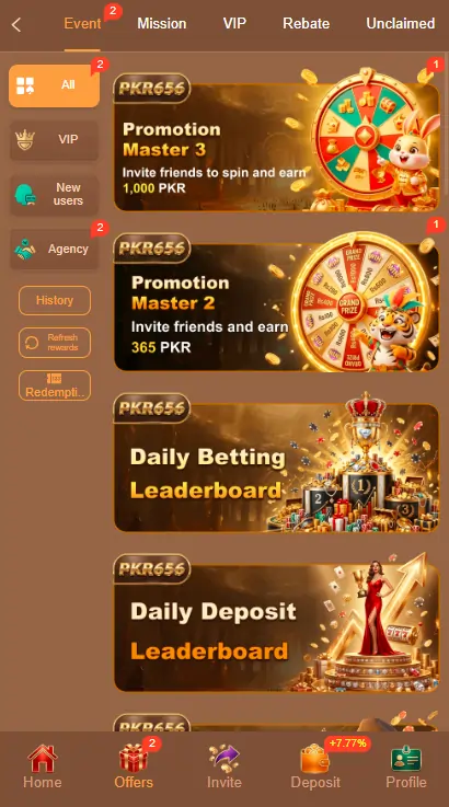 Daily Bonuses in PKR656 Game