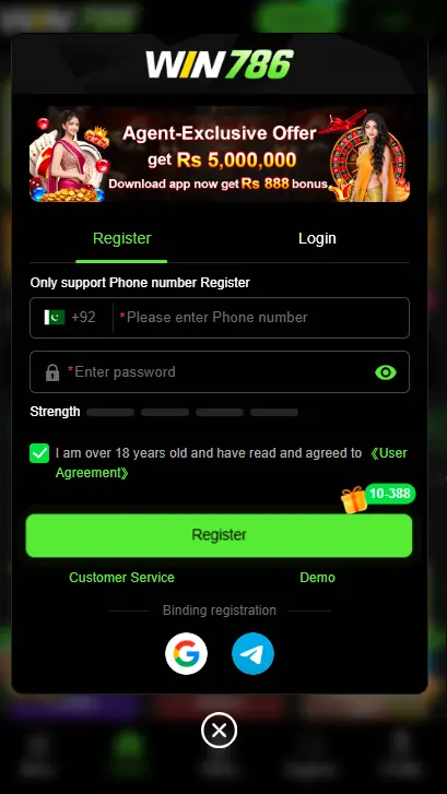 Win786 Game Login Section ScreenShot