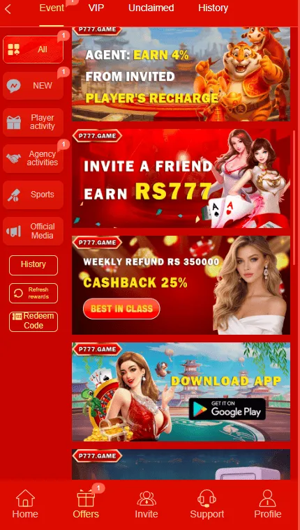 JoyPk777 Game Bonuses and rewards section Image