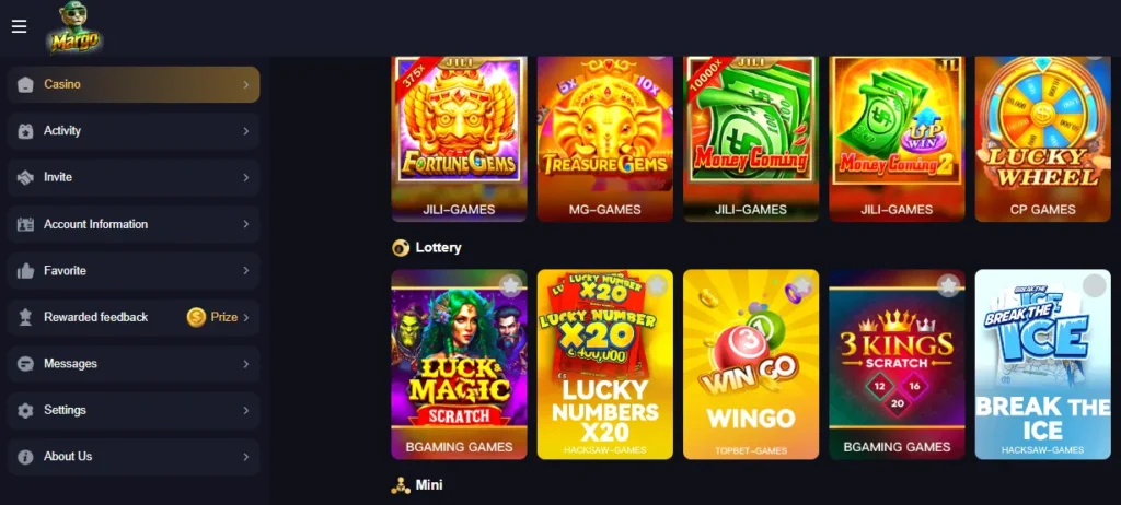Margo Game rewards Section