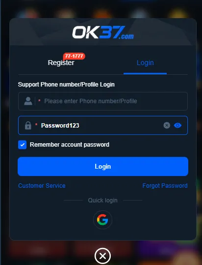 OK37 Game Login Image
