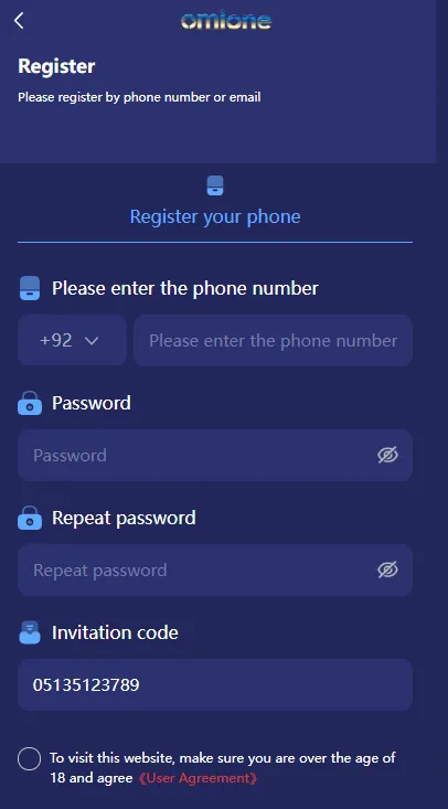 OmiOne Game Login ScreenShot
