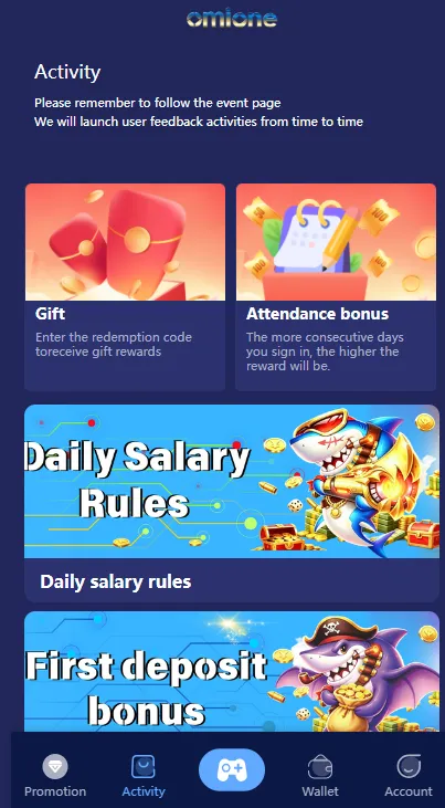 OmiOne Game rewards Section