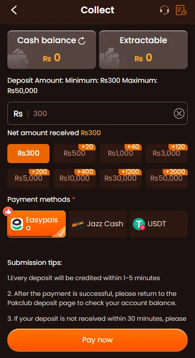 PakClub Game Deposite Image