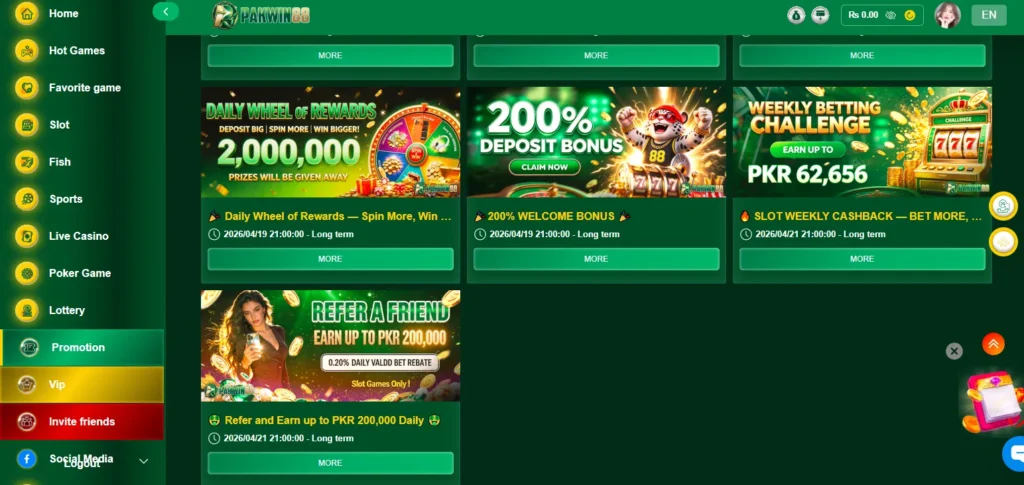 PakWin88 Game Rewards section ScreenShot