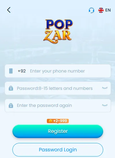 PopZar Game Login Image