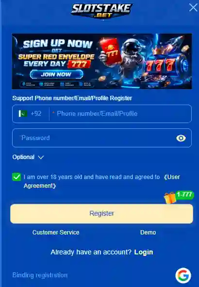 SlotStake game login Image