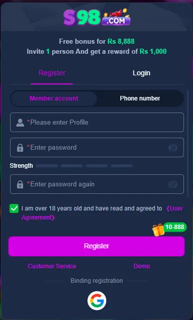 s98 game login Image